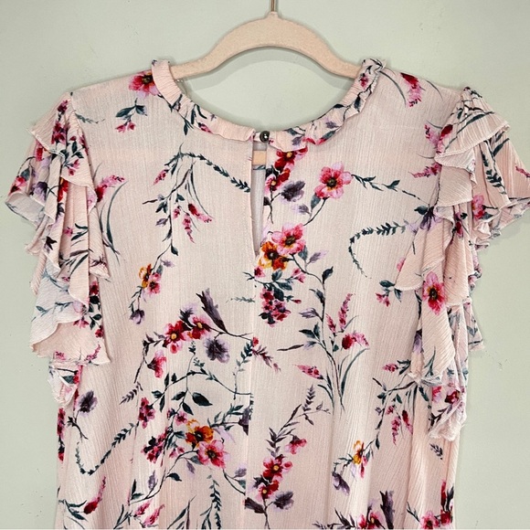 HAPTICS Pink Floral Double Ruffle Flutter Sleeve Blouse, Small - Picture 5 of 8
